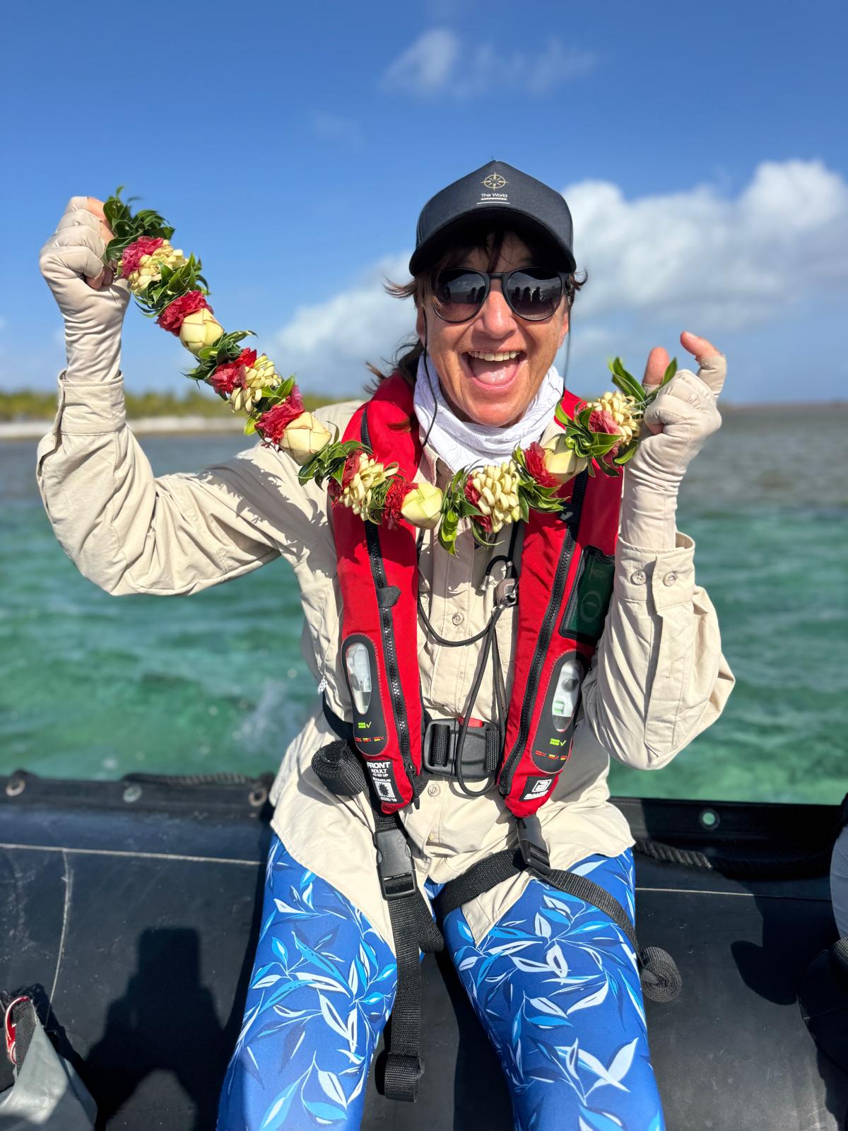 Heidy Baumgartner Lesage aboard expedition vessel, South Pacific